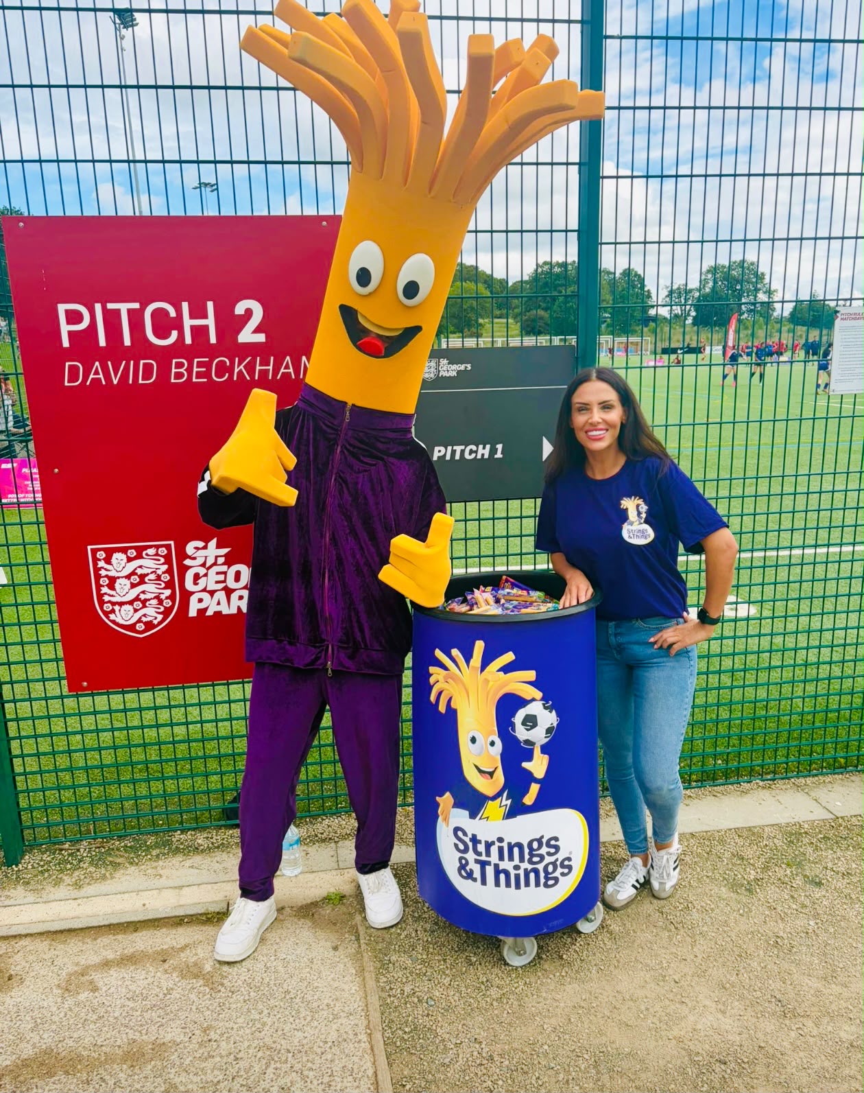 A Strings & Things brand activation at St George's Park, with the brand's mascot